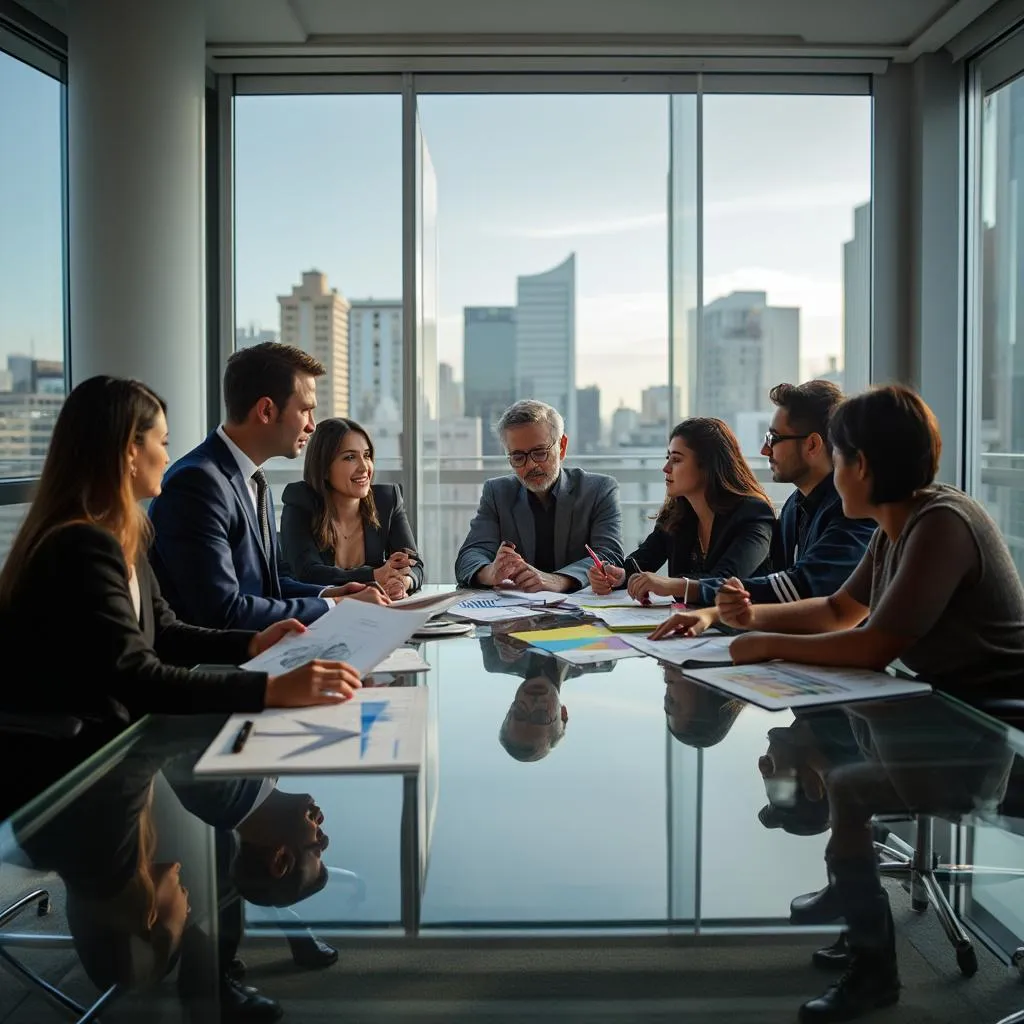 Equipo de FinanzasArg colaborando en una oficina moderna en Buenos Aires