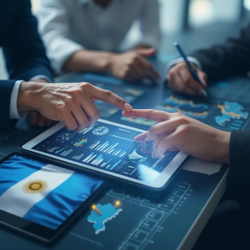 Expertos analizando gráficos financieros argentinos