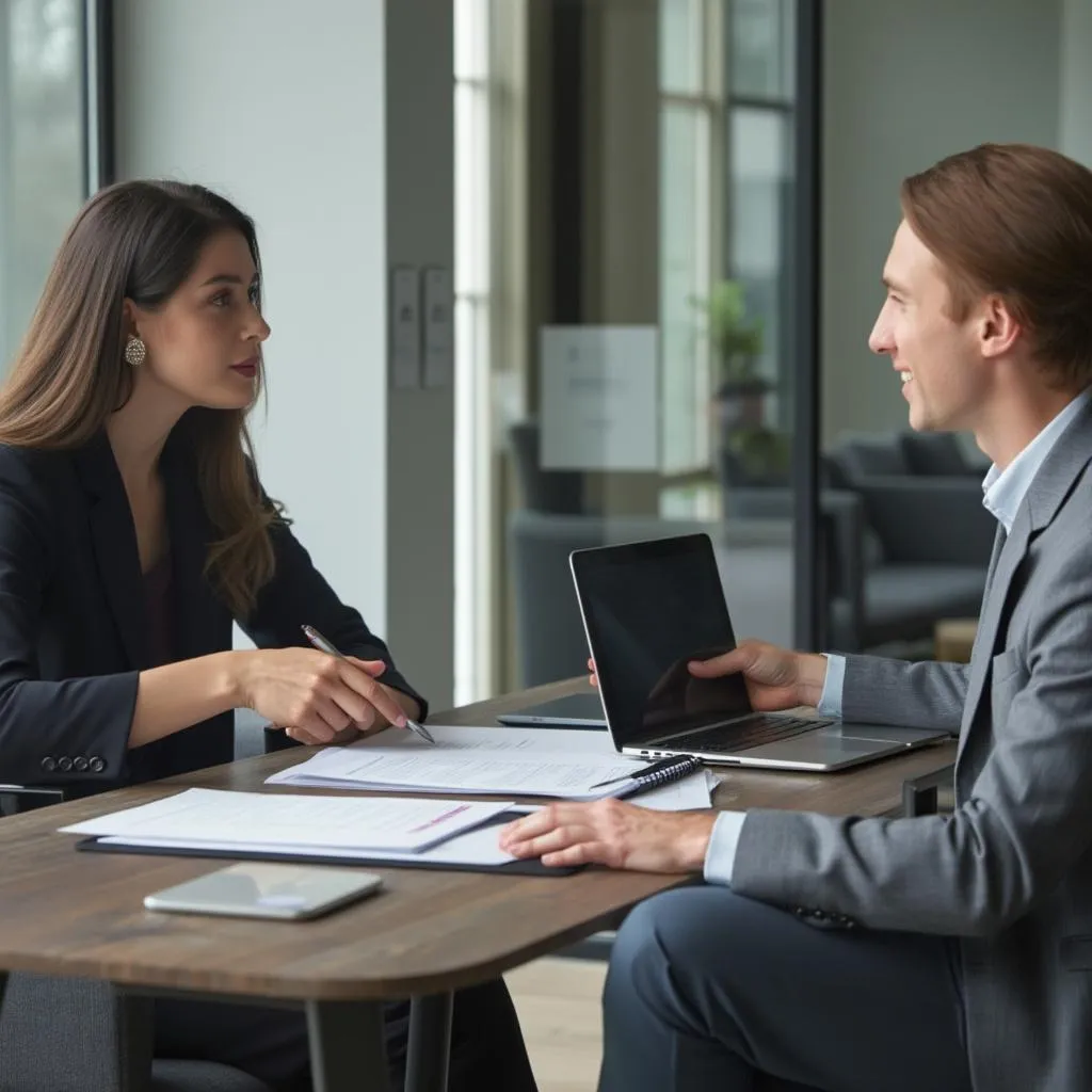 Consultor financiero trabajando con un cliente