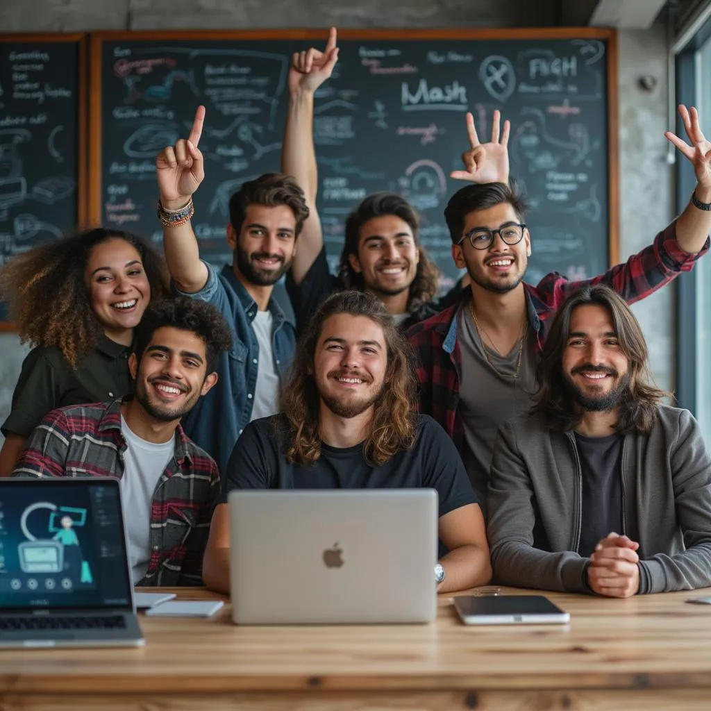 Equipo de startup tecnológica argentina celebrando